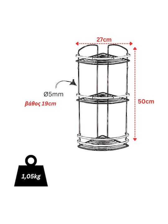 Tekno-Tel Ъглов Стенен Рафт за баня Inox 27x19x50см Сребриста