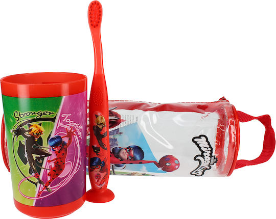 Tinokou Kinderzahnbürsten-Set Becher Kinder-Set Miraculous Rot