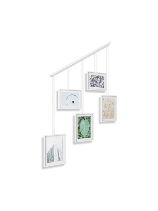 Umbra Exhibit Multi De Perete 5 Locuri Metalică Cu Ramă Albă 5 Bucăți