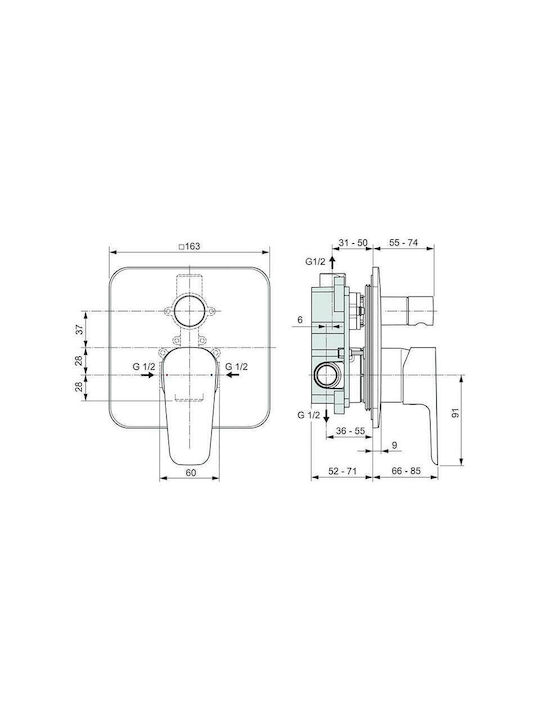 Ideal Standard Комплект смесител, душ слушалка и душ глава за вграждане за душ кабина Сив 3800861089735