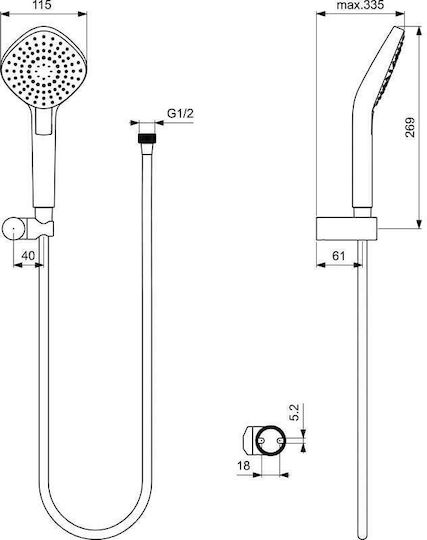 Ideal Standard Σετ Μίκτης, Τηλέφωνο & Κεφαλή Ντουζ Εντοιχισμού για Ντουζιέρα Γκρι 3800861089735