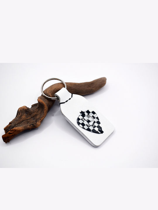 Handmade Кожен Ключодържател Пера На Китара Каре Черно Бяло Кожа Handmade Кожен Ключодържател Пера На Китара Каре Черно Бяло Кожа