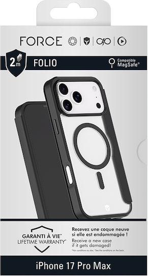 Force Case Magsafe Folio Hülle iPhone 17 Pro Max Ultra Verstärkt 2m Transparente Schwarze