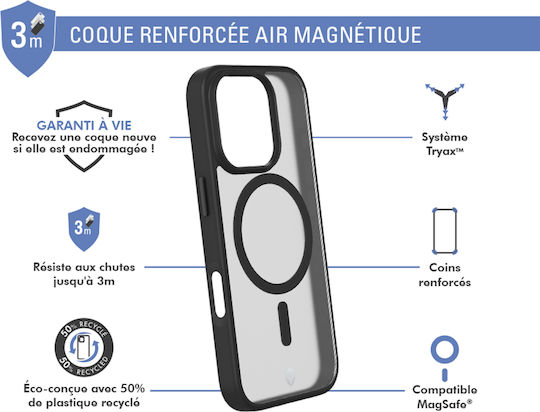 Force Case Handyhülle iPhone 16 Pro Verstärkt Magsafe Air Frost Tryax 3m System Schwarz