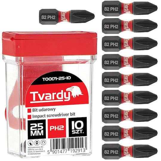 Impact Bit Set Ph2 25 Mm S2 10 Pieces Tvardy T00171-25-10