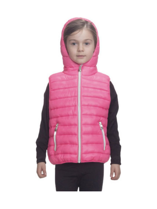 Kids Quilted Sleeveless Short Jacket with Hood Fuchsia