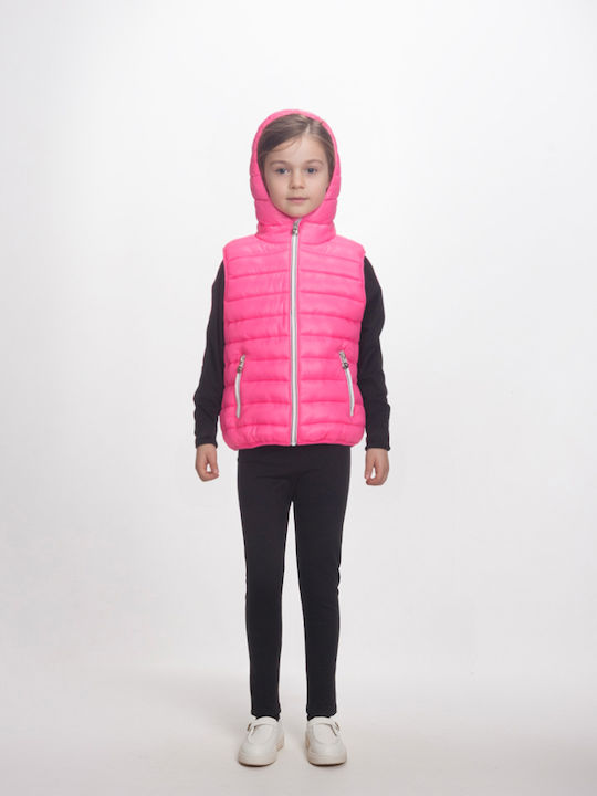 Kids Quilted Sleeveless Jacket with Hood Fuchsia