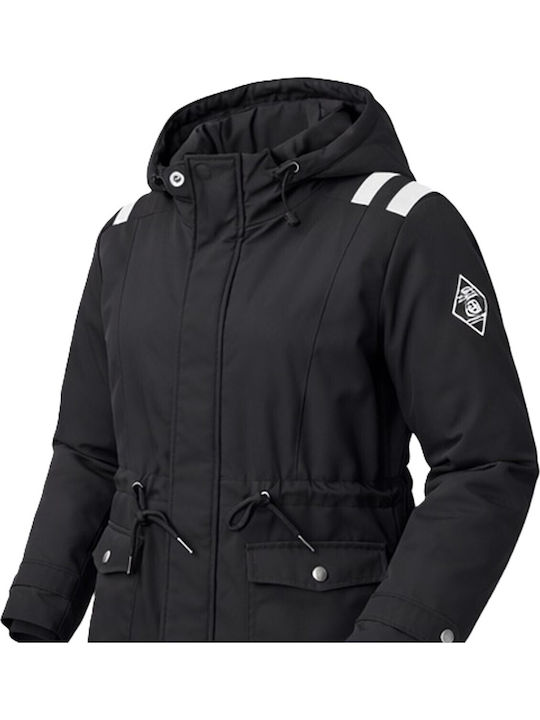 Langer Kinderparka mit Kapuze Schwarz