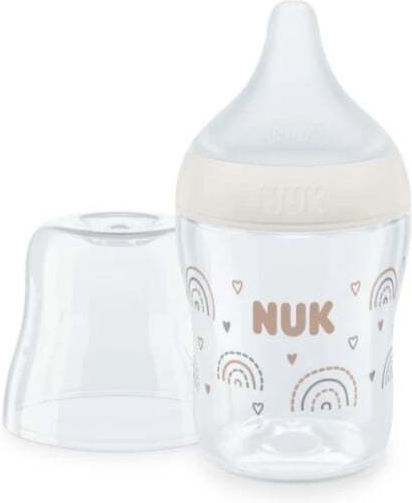 Nuk Стъклено Бебешко Шише Perfect Match Против Колики със Силиконов Биберон за 0-6 месеци White 120мл