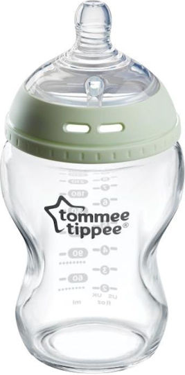 Tommee Tippee Glass Baby Bottle Closer To Nature Anti-Colic with Silicone Nipple for 0+, 0+ m, months Green 250ml
