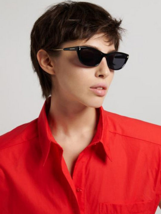 Dsquared2 Unisex Sunglasses with Black Horn-Rimmed Frame and Black Lens D2 0209 G S 807 IR