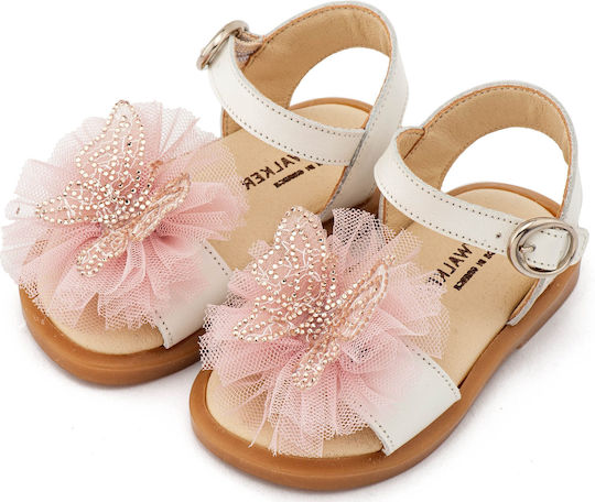 Babywalker Christening Leather Sandals Ecru-Pink