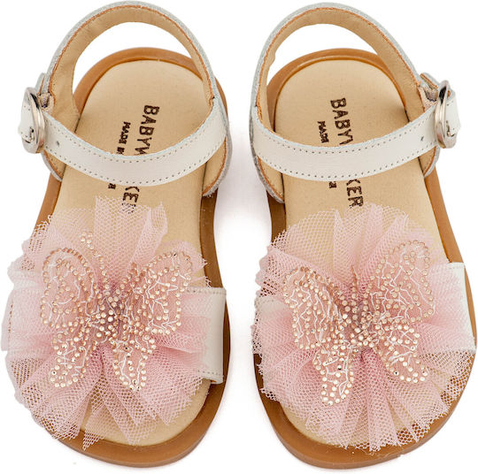 Babywalker Christening Leather Sandals Ecru-Pink