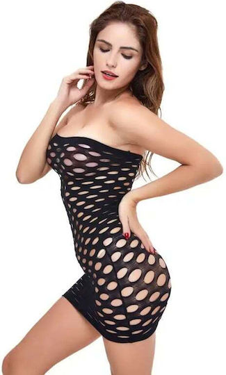 Women Fishnet Elastic Sexy Hollow Dress Black