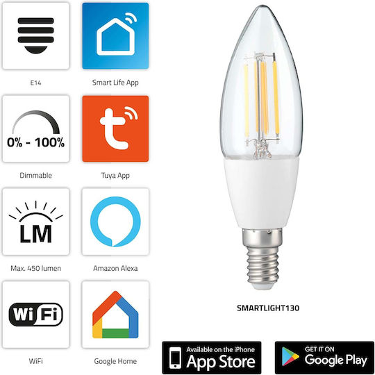 Alecto Smartlight130 Led Smart Filament Lamp 4.5w E14 Wi-fi Alecto Sienna