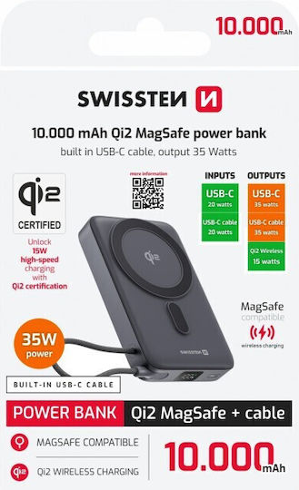 Swissten Qi2 MagSafe Power Bank 10000mAh 33W με Θύρα USB-C Power Delivery Μαύρο