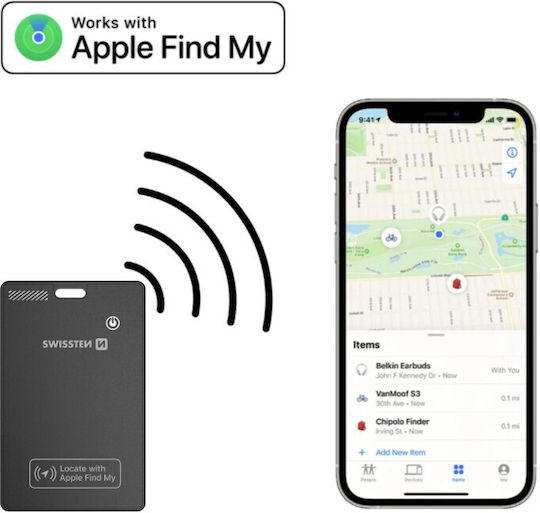 Swissten Find Card Compatible with Apple Find My Black Rechargeable