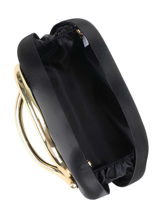 Geantă De Seară Damă Avizar Clutch Mâner Metalic Auriu Celina Statement Neagră