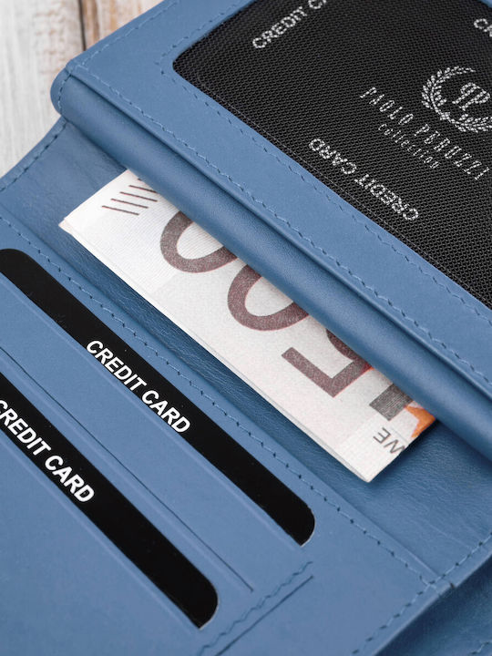 Μικρό Δερμάτινο Γυναικείο Πορτοφόλι με RFID Γαλάζιο