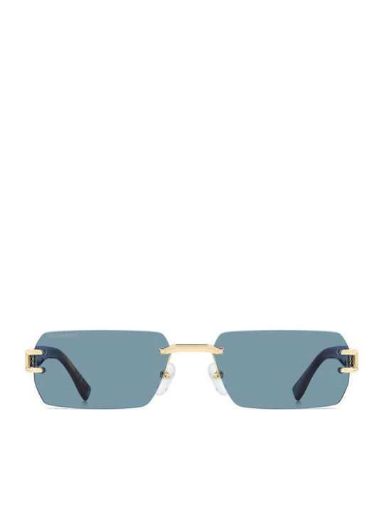 Dsquared2 Unisex Sunglasses with Gold Metallic Frame and Blue Lenses D2 0189/S 000/KU