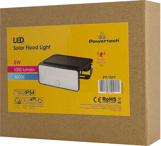 Powertech Solar Light 8W 1000lm Natural White 4000K With Motion Sensor And Photocell IP54 13.6x10.45cm