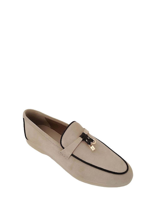 Δερμάτινα Γυναικεία Loafers σε Μπεζ Χρώμα