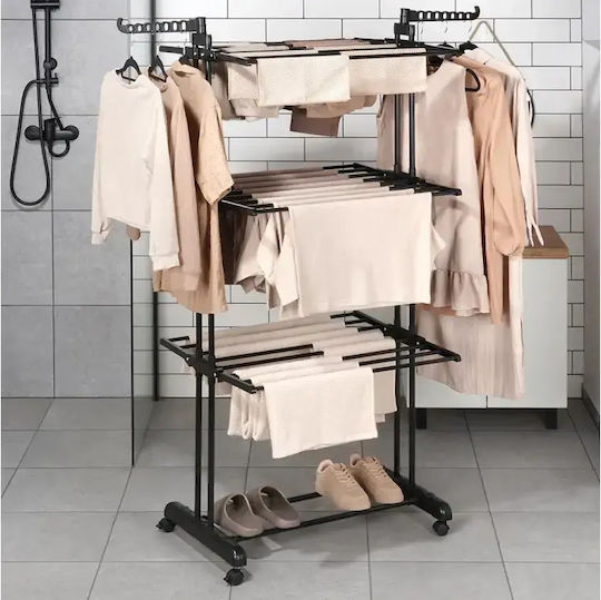 Vilde Folding Floor Clothes Drying Rack Metallic with Wheels 78x64cm