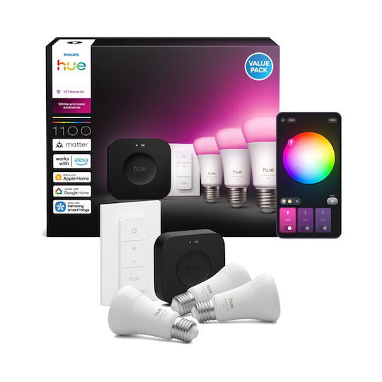Philips Smart Λάμπες LED για Ντουί E27 και Σχήμα A60 1100lm 3τμχ