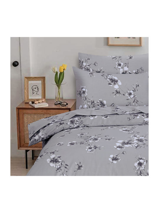 Casa Colori Παπλωματοθήκη Βαμβακερή Μονή 160x240 Blossom Grey Blossom Floral