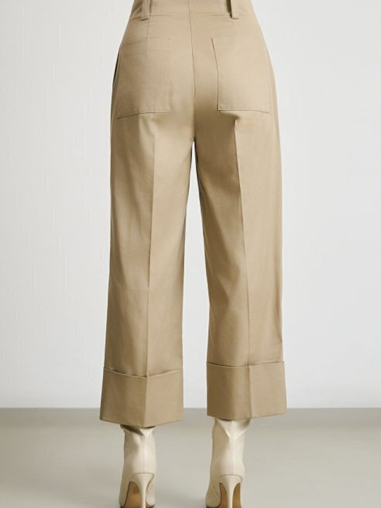 Women's High Waist Fabric Trousers in Relaxed Fit Beige