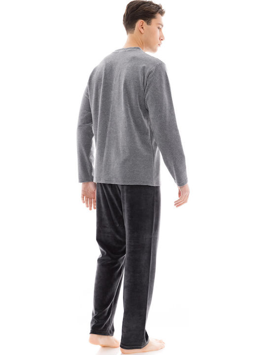Ulisse Winter Herrenpyjama Samt Yacht Blau