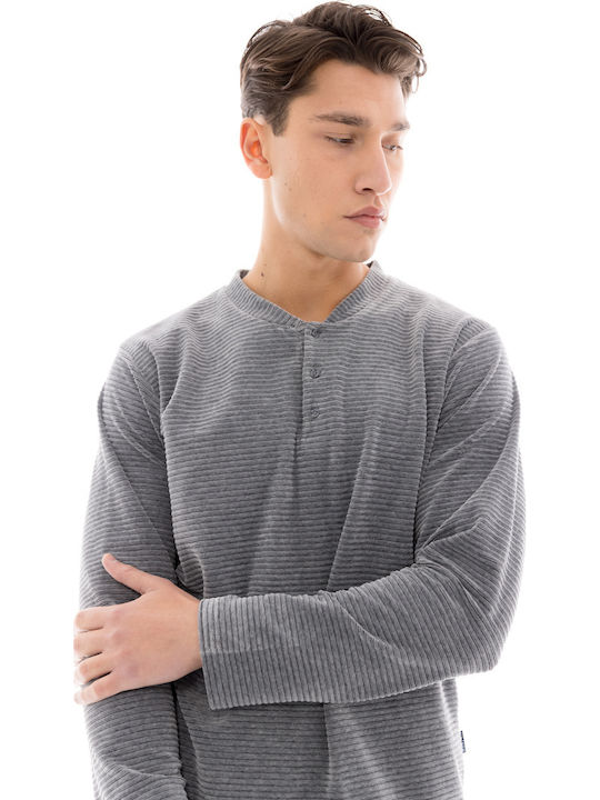 Ulisse Winter Herrenpyjama Samt Yacht Blau