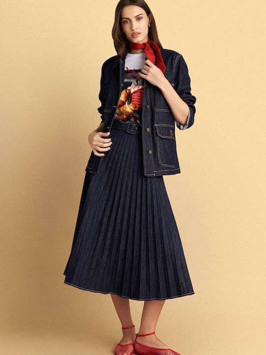 Pleated Midi Skirt Blue