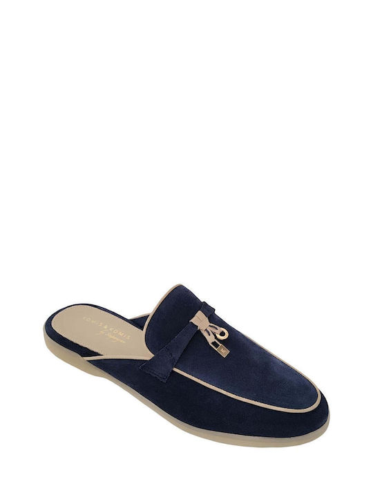Suede Mules with Heel in Blue Color