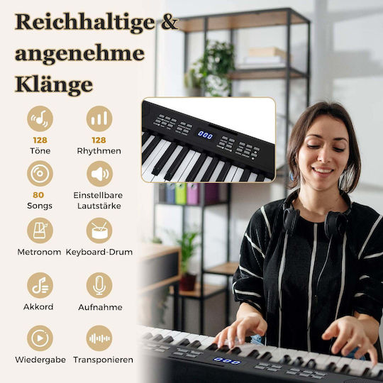 Costway Keyboard MU10136DE-DK with 61 Dynamic Keys with Headphones Black