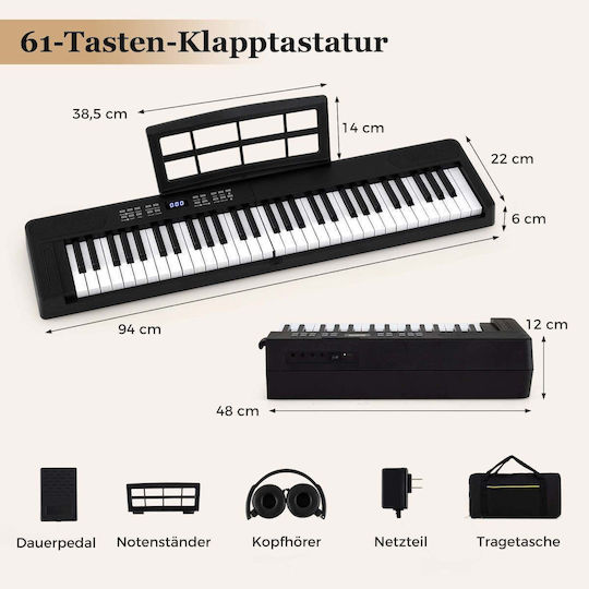 Costway Keyboard MU10136DE-DK with 61 Dynamic Keys with Headphones Black