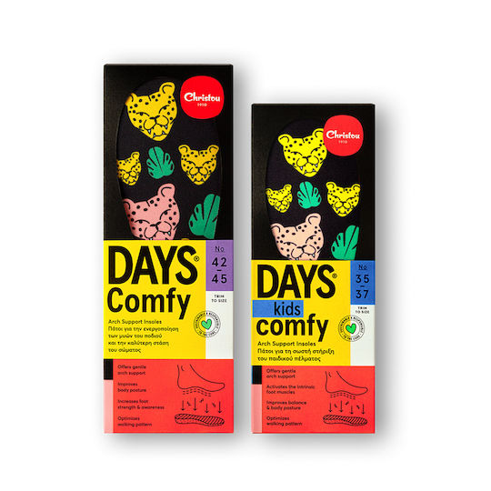 Christou 1910 Cheetahs Comfy Days Anatomic Insoles for Adults & Kids Black 2 Pieces