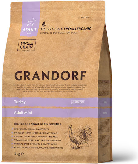 Grandorf Holistic & Hypoallergenic 1kg Dry Food Gluten-Free for Adult Small Breed Dogs with Turkey