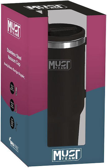 Must Team Glass Thermos Stainless Steel 1.2lt Black with Straw