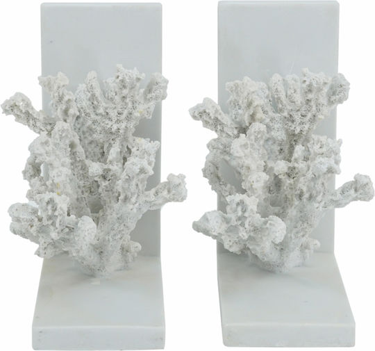 Artekko Coral Λευκοί Βιβλιοστάτες Κοράλλι Ρητίνης 15.3x11.5x17.5 Cm 2pcs