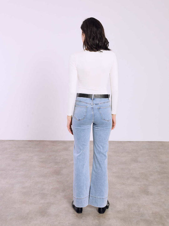 Celestino Pantaloni Dama Denim High Rise Cu Curea Albastru Deschis Celestino Pantaloni Dama Denim High Rise Cu Curea Albastru Deschis