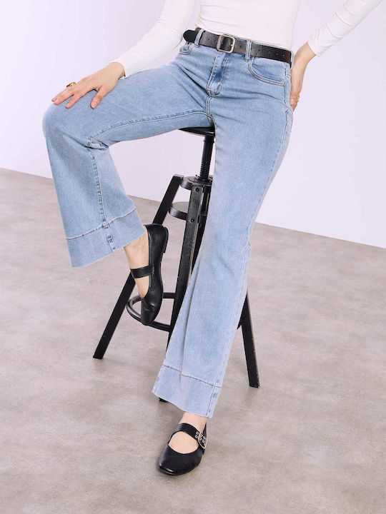 Celestino Pantaloni Dama Denim High Rise Cu Curea Albastru Deschis