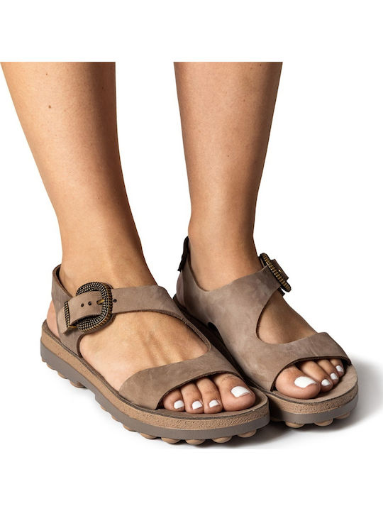 Leather Women's Flat Sandals with Strap in Brown Color