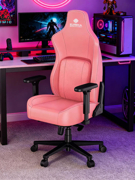 Eureka Ergonomic Python II GC-08 Artificial Leather Gaming Chair with Adjustable Arms Pink