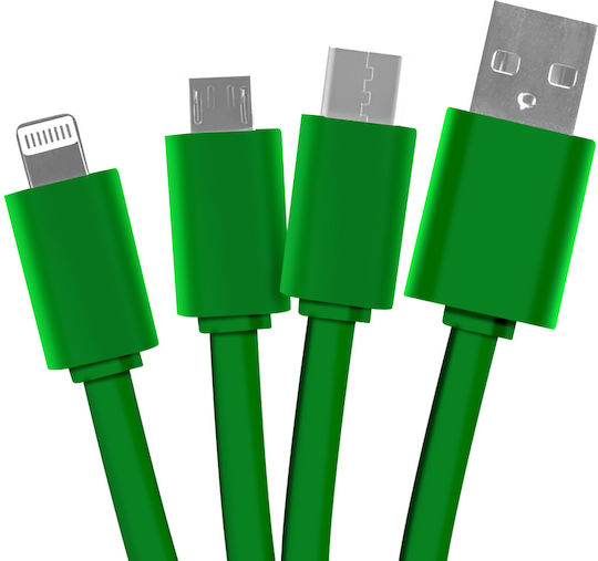 Yello Koko 3 in 1 USB A Micro USB USB C Lightning Cable 0.15m Kiwi Green