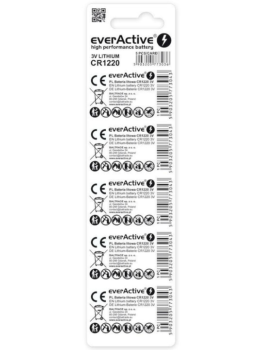 Everactive CR1220 Lithium-Batterien 3V Packung mit 5