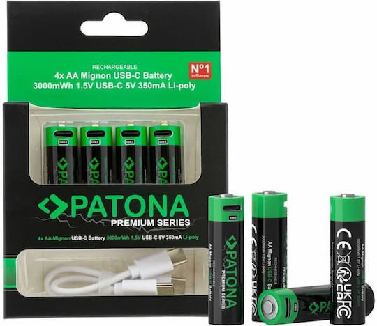 Patona Premium Επαναφορτιζόμενες Μπαταρίες AA Li-ion 2000mAh 1.5V 4τμχ