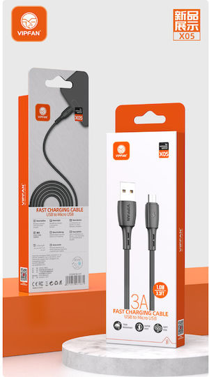 Vipfan Racing X05 Regular USB 2.0 to micro USB Cable Μαύρο 1m
