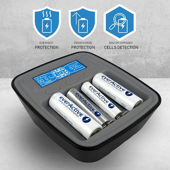 everActive NC-1000M V2 Зарядно 4 за батерии Ni-MH Размер AA/AAA в Черен цвят