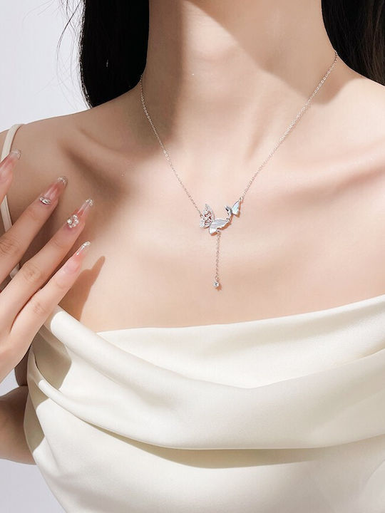 By Queen Κολιέ Butterfly 925 Φίλντισι Zircon Ασημί